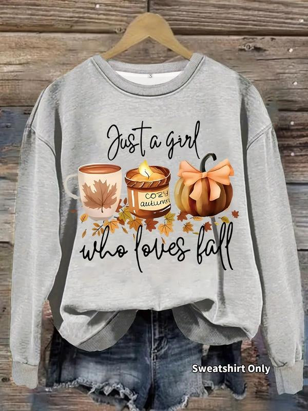 Women's Casual Fall Maple Leaf Print Hoodie, Soft Long Sleeve Round Neck Sweatshirt, All-Season Comfort T-Shirts