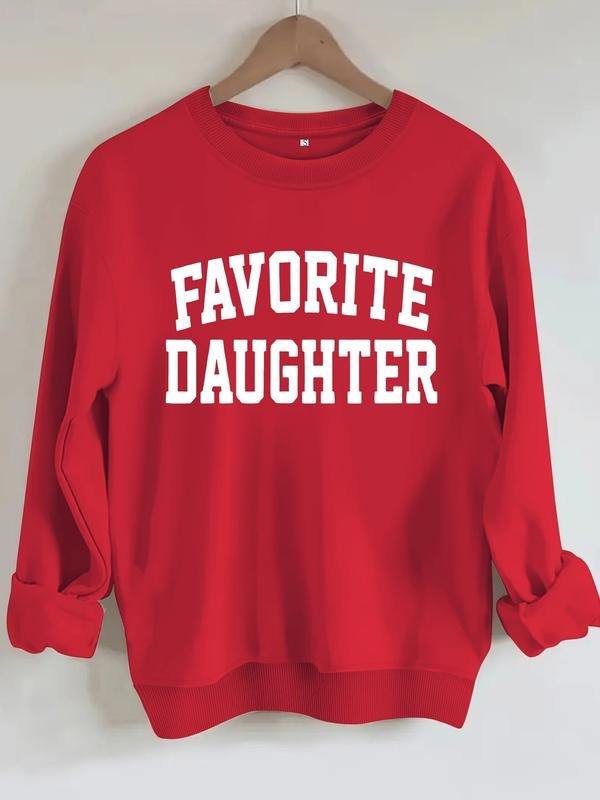 Women's Casual Favorite Letter Pattern Hoodie, Soft Long Sleeve Round Neck Sweatshirt, All-Season Comfort T-Shirts