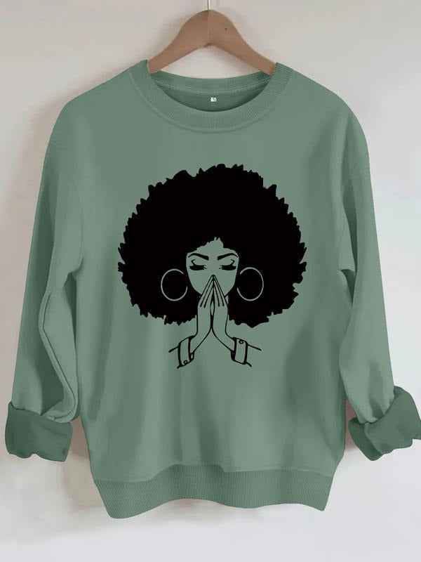 Women's Casual Fitted Praying Girl Sweatshirt, Soft Long Sleeve Round Neck Pullover, All-Season Comfort, Durable Fabric...