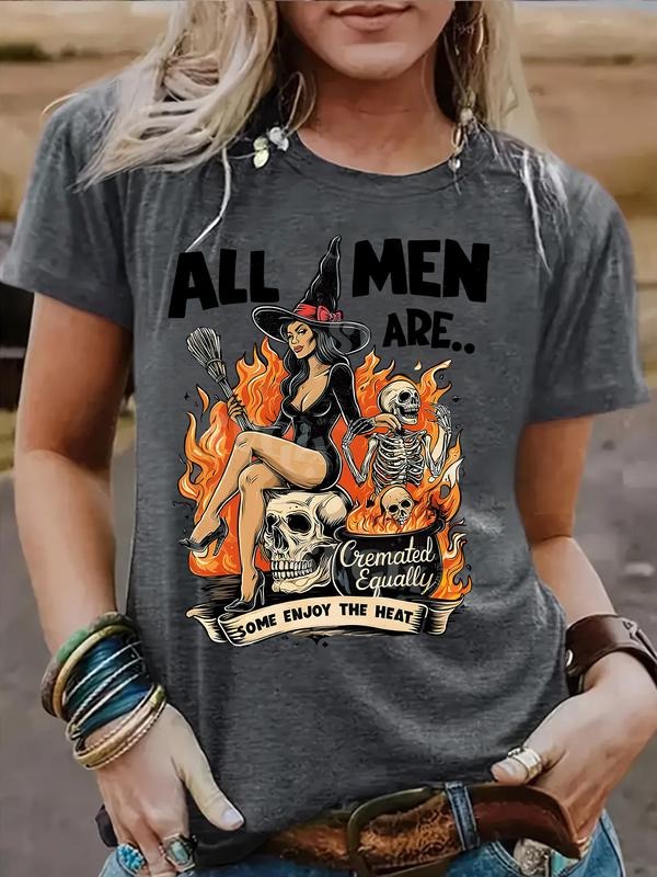 Women's Casual Fitted Round Neck Short Sleeve Halloween T-Shirt, Comfortable Breathable Summer Top, Available in S-Xxl...