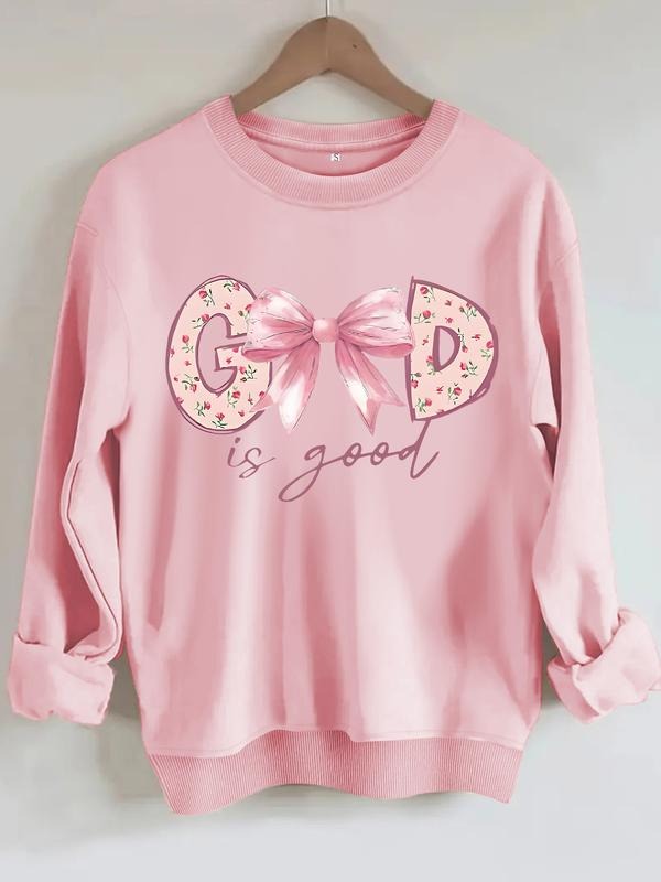 Women's Casual Floral Bowknot Print Pullover Sweater, Soft Long Sleeve Round Neck Sweatshirt, Comfortable Daily Wear...