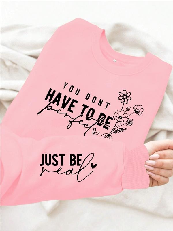 Women's Casual Floral Letter Pattern Pullover, Soft Long Sleeve Round Neck Sweatshirt, All-Season Comfort Clothing...
