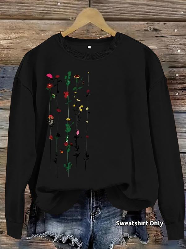 Women's Casual Floral Pattern Pullover Sweater, Soft Long Sleeve Round Neck Sweatshirt, Comfortable Daily Wear T-Shirts,...