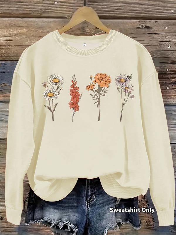 Women's Casual Floral Pullover Sweater, Soft Long Sleeve Round Neck Sweatshirt, Comfortable Daily Wear, Durable Fabric...