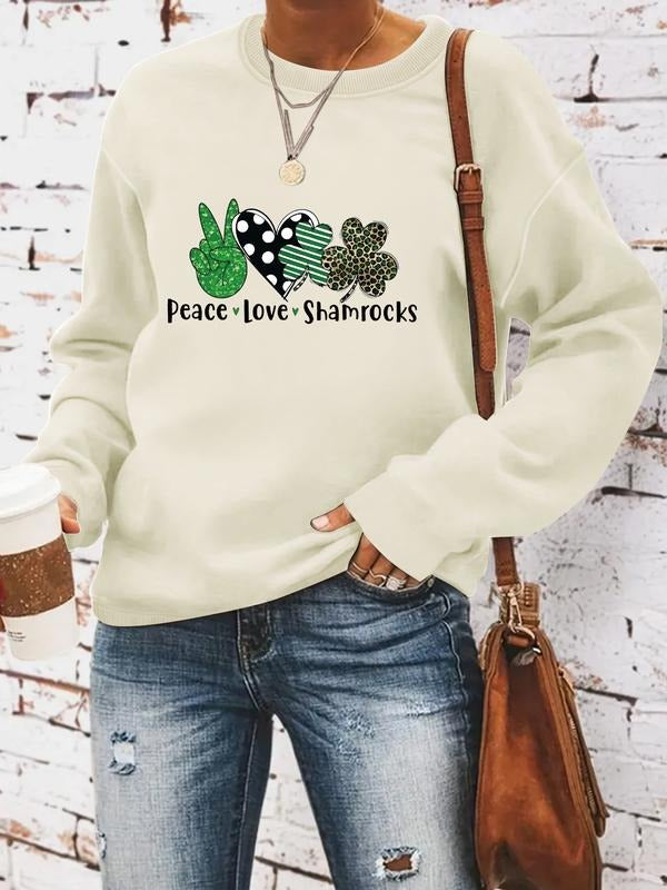 Women's Casual Four-Leaf Clover Pattern Pullover Sweater, Soft Long Sleeve Round Neck Sweatshirt, All Seasons Wear style...