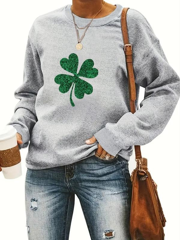 Women's Casual Four-Leaf Clover Pattern Pullover Sweater, Soft Long Sleeve Round Neck Sweatshirt, All Seasons Wear style...