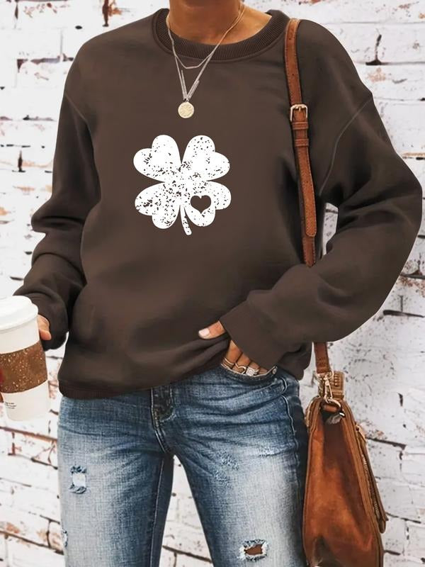 Women's Casual Four-Leaf Clover Pattern Pullover Sweater, Soft Long Sleeve Round Neck Sweatshirt, All Seasons Wear style...