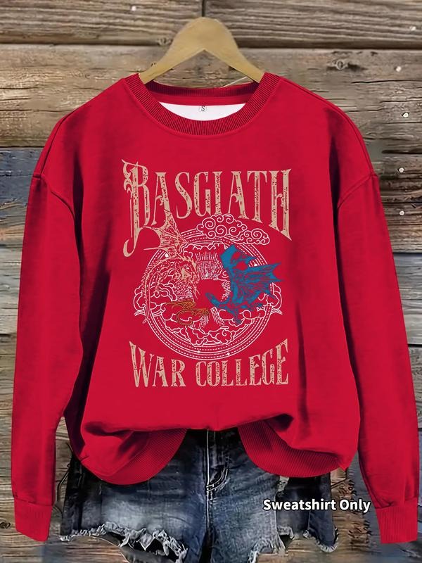 Women's Casual Fourth Wing Knight Print Pullover Sweater, Soft Long Sleeve Round Neck Sweatshirt, All-Season Wear...