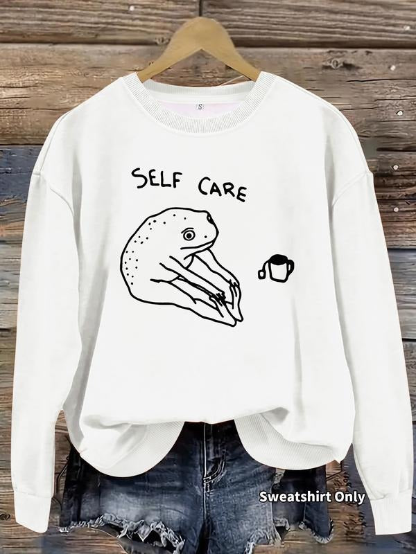 Women's Casual Frog Print Pullover Sweater, Soft Long Sleeve Round Neck Sweatshirt, Comfortable Daily Wear T-Shirts, Hoodie