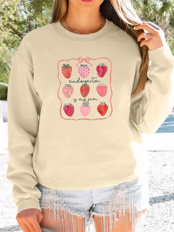 Women's Casual Fruit Print Long Sleeve Round Neck Pullover Sweatshirt, Available in 7 Colors, Perfect for Fall & Winter...