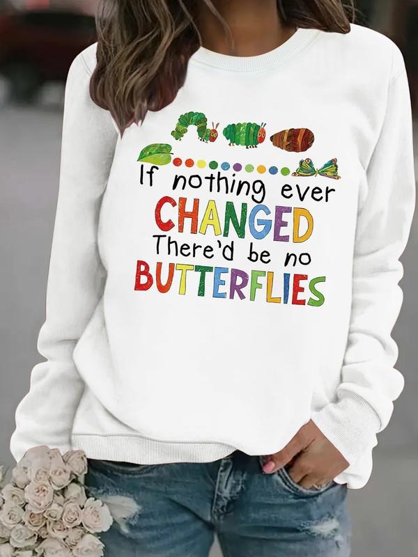 Women's Casual Fun Caterpillar Letter Print Pullover Sweater, Soft Long Sleeve Round Neck Sweatshirt, All Seasons Wear...