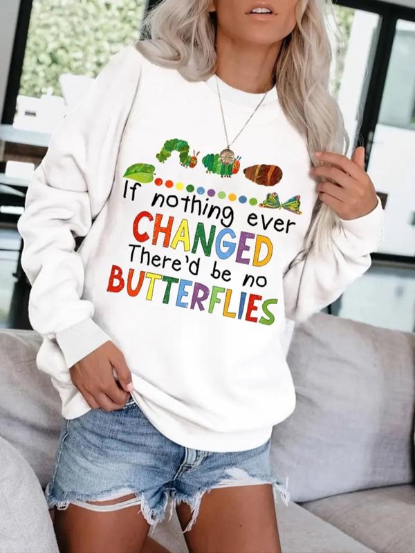 Women's Casual Fun Caterpillar Letter Print Pullover Sweater, Soft Long Sleeve Round Neck Sweatshirt, Comfortable Daily...
