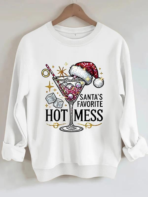 Women's Casual Funny Santa Graphic Sweatshirt, Soft Long Sleeve Round Neck Christmas Pullover, All-Season Comfort...
