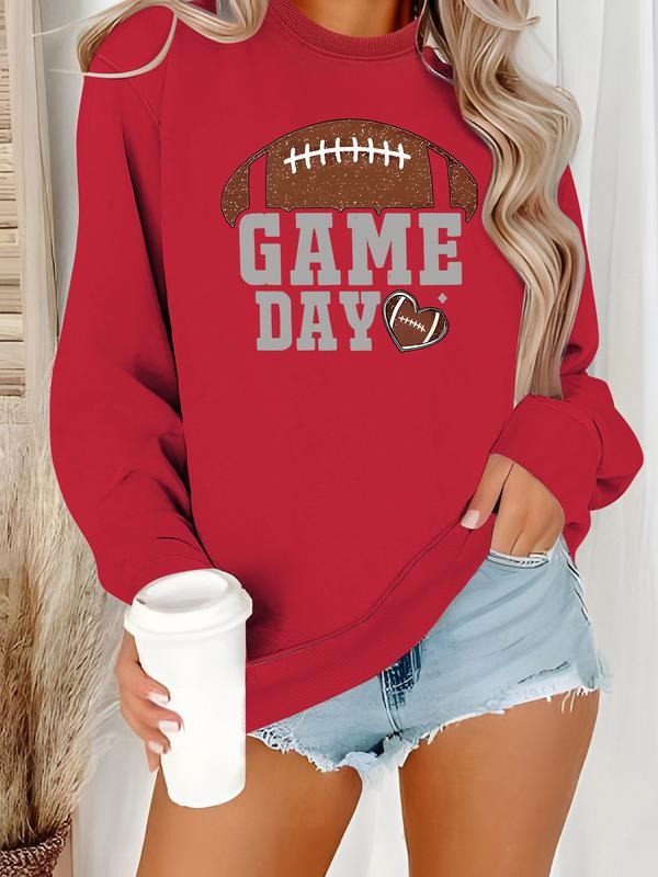 Women's Casual Game Day Graphic Pullover Sweater, Soft Long Sleeve Round Neck Sweatshirt, Comfortable Daily Wear...