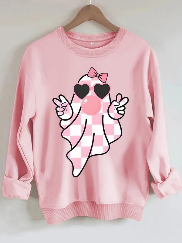 Women's Casual Ghost Bubble Print Pullover Sweater, Soft Long Sleeve Round Neck Halloween Sweatshirt, All Seasons Wear...