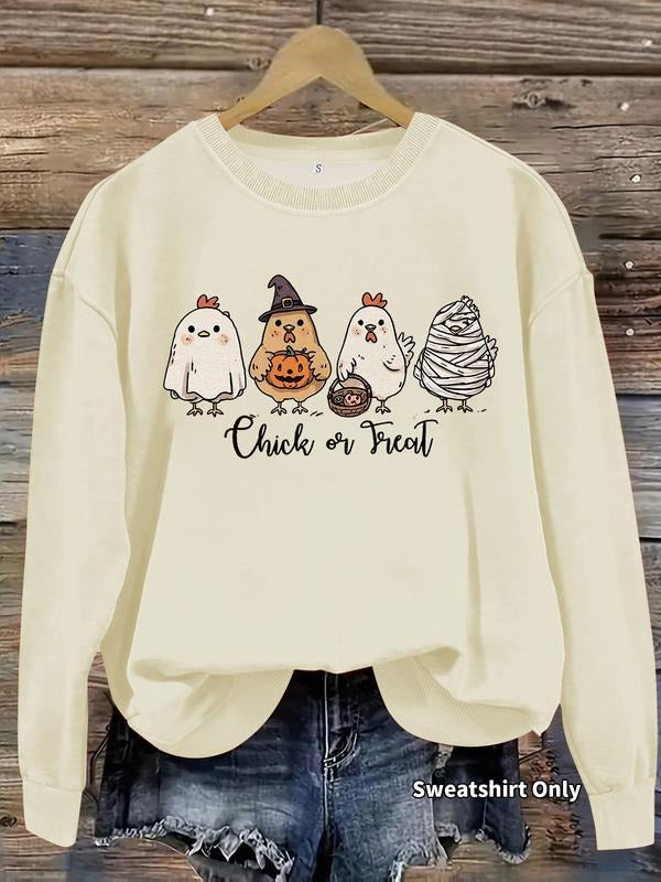Women's Casual Ghost Chicken Pumpkin Pattern Pullover Sweater, Soft Long Sleeve Round Neck Sweatshirt, All Seasons Wear...