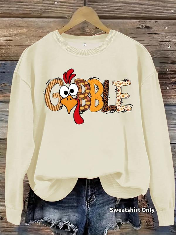 Women's Casual Gobble Sweatshirt, Cute Thanksgiving Turkey Print Pullover, Soft Long Sleeve Round Neck, Daily Wear...