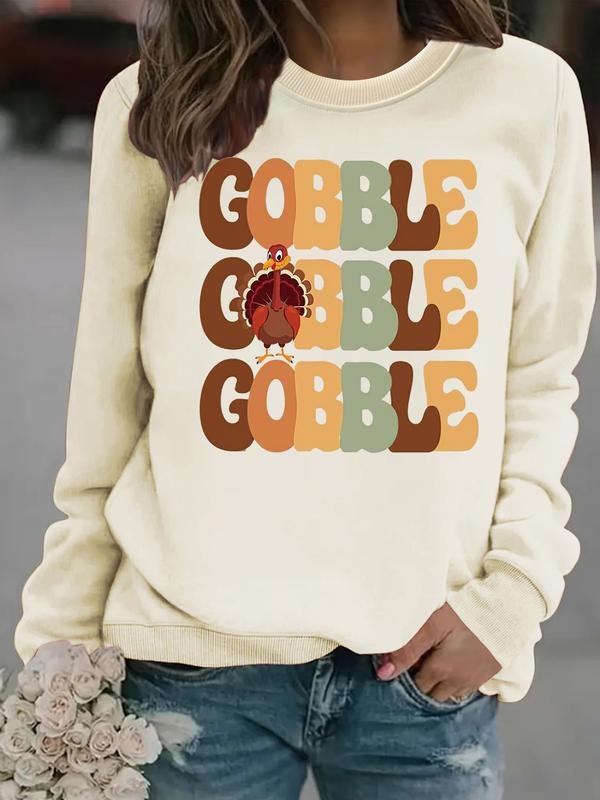 Women's Casual Gobble Thanksgiving Graphic Pullover Sweater, Soft Long Sleeve Round Neck Sweatshirt, All-Season Wear...