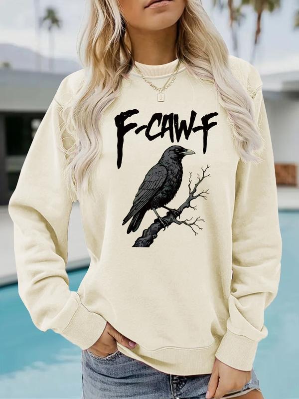 Women's Casual Gothic Letter Print Pullover Sweater, Soft Long Sleeve Round Neck Sweatshirt, Comfortable Daily Wear...