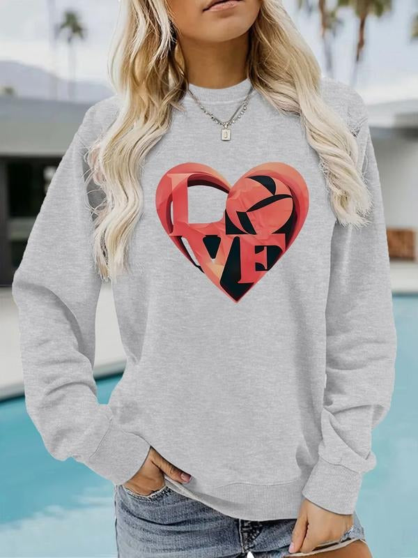 Women's Casual Gradient Heart Love Letter Print Round Neck Sweatshirt, Fall & Winter, Graduation, Teacher, Back to School...