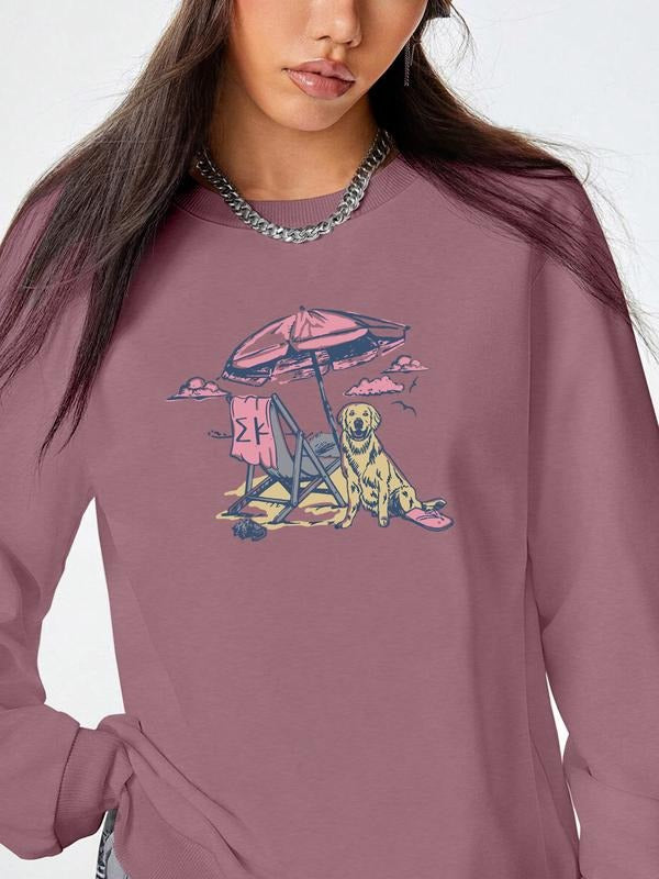 Women's Casual Graffiti Animal Print Long Sleeve Round Neck Pullover Sweatshirt, Available in 8 Colors, Fall & Winter...