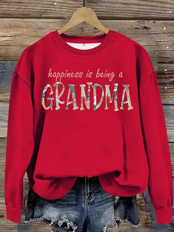 Women's Casual Granny Print Pullover Sweater, Soft Long Sleeve Round Neck Sweatshirt, All-Season Comfortable Daily Wear...