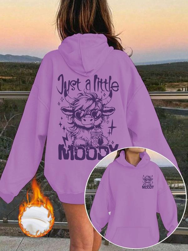 Women's Casual Graphic Hoodie with Pockets, Loose-Fit Thick Knit Pullover for Fall & Winter, Sweatshirt T-Shirts