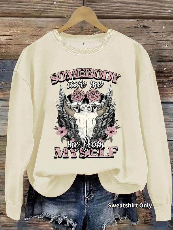 Women's Casual Graphic Pullover Sweater, Soft Long Sleeve Round Neck Sweatshirt, Comfortable Daily Wear T-Shirts, Hoodie