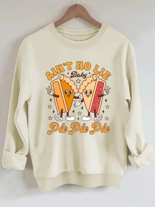 Women's Casual Graphic Sweatshirt with Ain't No Lie Pizza Print, Soft Long Sleeve Round Neck, All-Season Comfort...