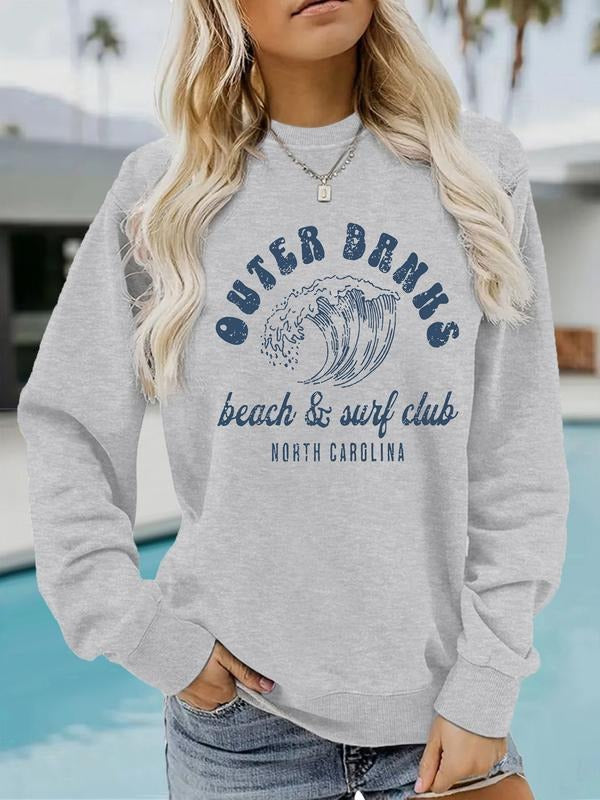 Women's Casual Halloween Beach Print Pullover Sweater, Soft Long Sleeve Round Neck Sweatshirt, Comfortable Daily Wear...