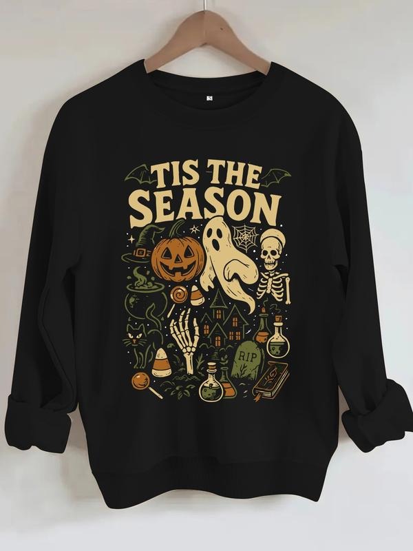 Women's Casual Halloween Ghost Pumpkin Sweatshirt, Soft Long Sleeve Round Neck Pullover, Comfortable Daily Wear T-Shirts,...