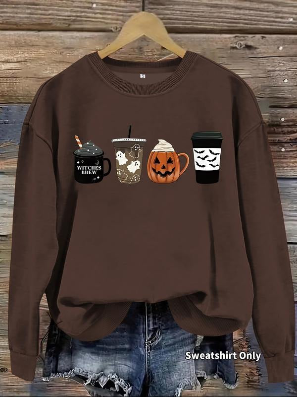 Women's Casual Halloween Graphic Pullover Sweater, Soft Long Sleeve Round Neck Sweatshirt, Comfortable Daily Wear style...