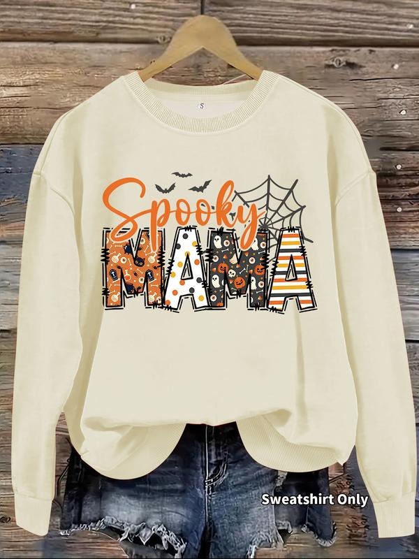 Women's Casual Halloween Horror Pattern Pullover Sweater, Soft Long Sleeve Round Neck Sweatshirt, Comfortable Daily Wear...