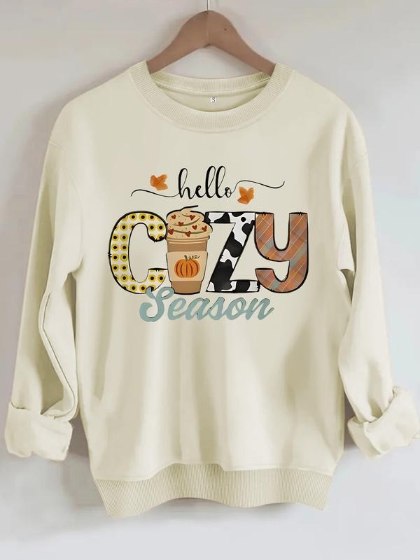 Women's Casual Halloween Letter Pattern Hoodie, Soft Long Sleeve Round Neck Sweatshirt, All-Season Daily Wear T-Shirts