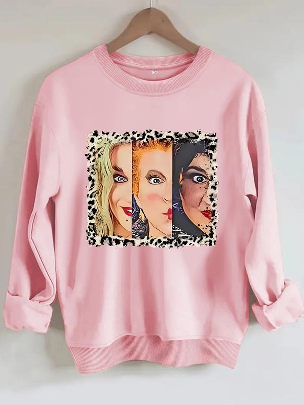 Women's Casual Halloween Letter Print Pullover Sweater, Soft Long Sleeve Round Neck Sweatshirt, Comfortable Daily Wear...
