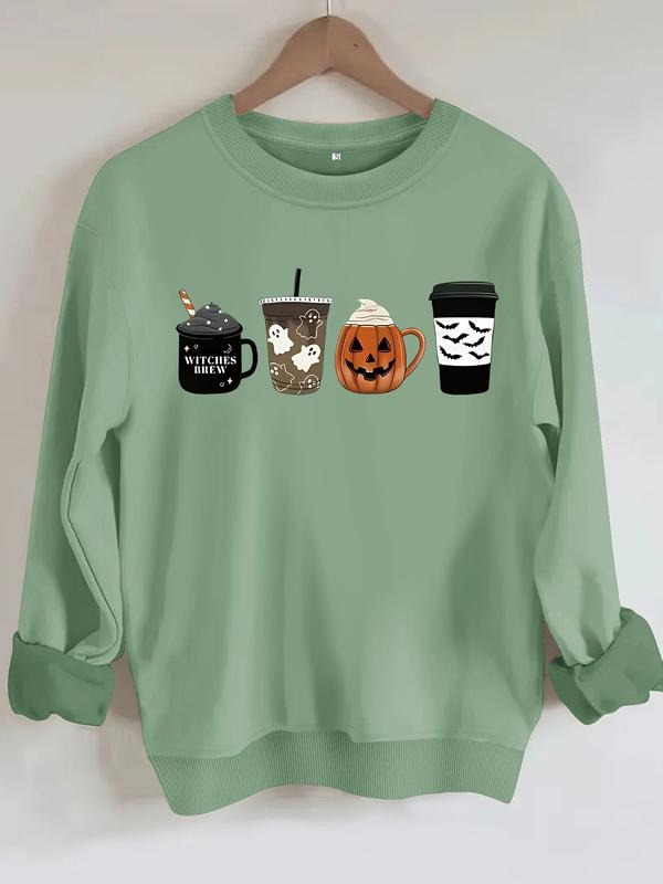 Women's Casual Halloween Pattern Pullover Sweatshirt, Soft Long Sleeve Round Neck, All-Season Comfort, Durable Fabric...