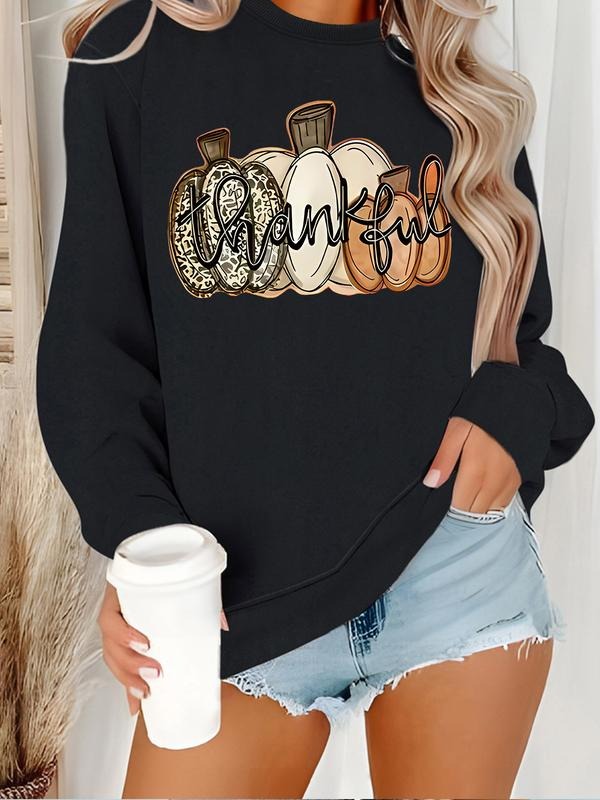 Women's Casual Halloween Pumpkin Letter Sweatshirt, Soft Long Sleeve Round Neck, All-Season Comfort, Durable Fabric...