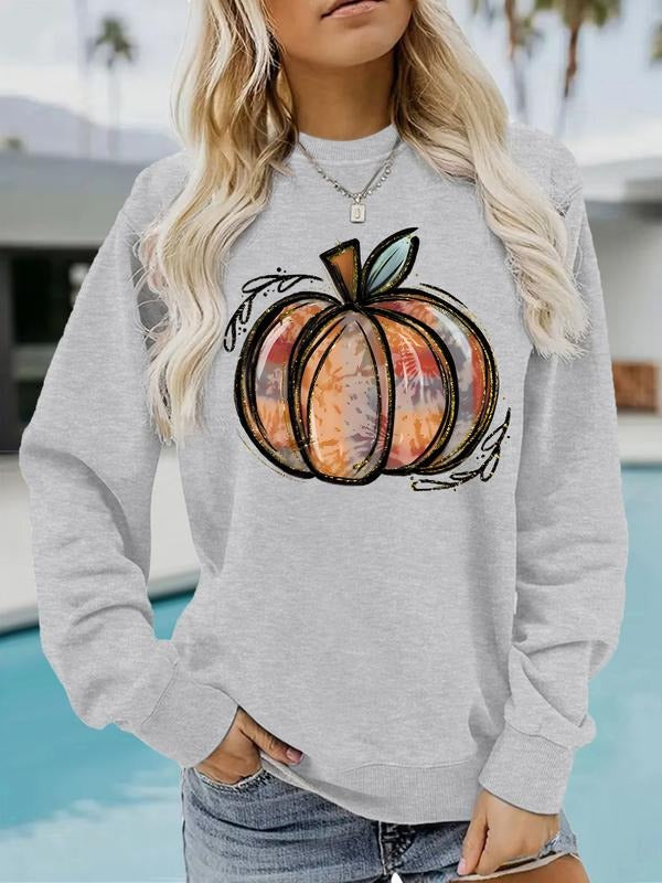 Women's Casual Halloween Pumpkin Print Pullover Sweater, Soft Long Sleeve Round Neck Sweatshirt, Comfortable Daily Wear...