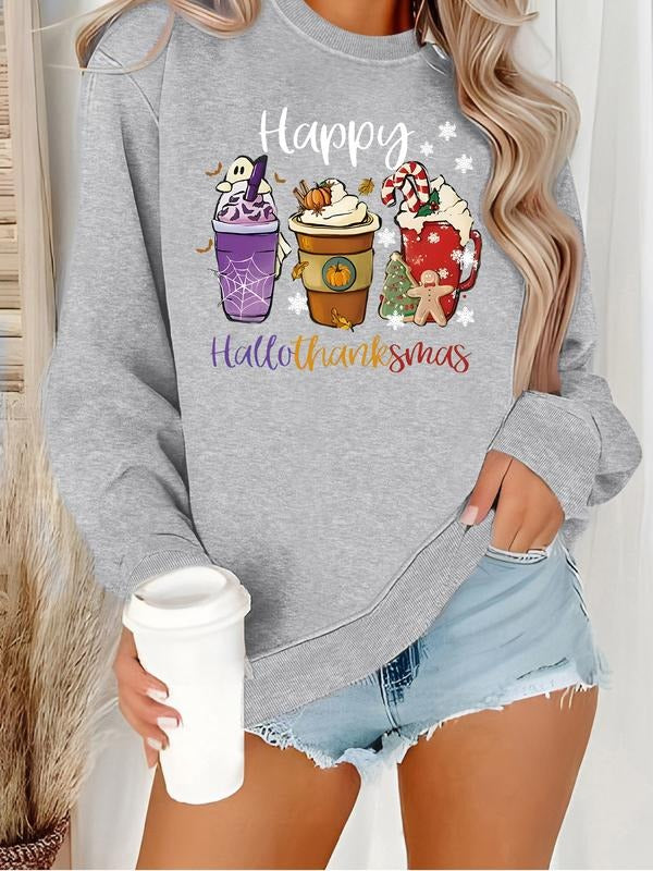 Women's Casual Halloween Thanksgiving Graphic Sweatshirt, Soft Long Sleeve Round Neck Pullover, All-Season Comfort...