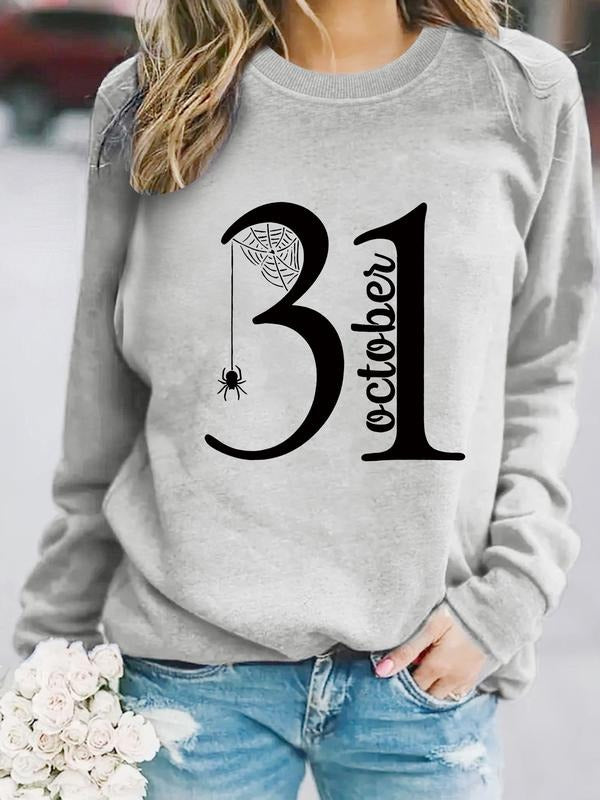 Women's Casual Halloween Theme Pullover Sweater, Soft Long Sleeve Round Neck Sweatshirt, Comfortable Daily Wear T-Shirts,...