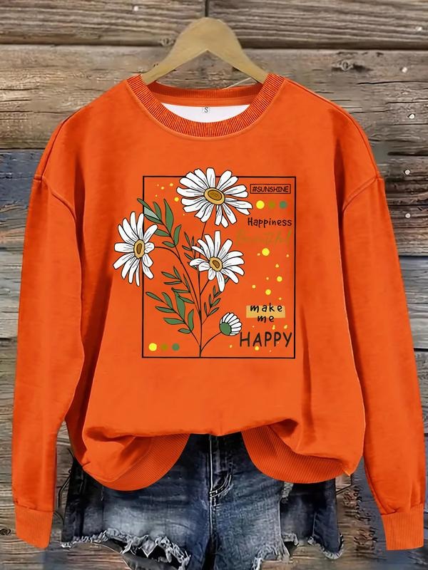 Women's Casual Happy Floral Dot Pullover Sweater, Soft Long Sleeve Round Neck Sweatshirt, All Seasons Wear T-Shirts, Hoodie