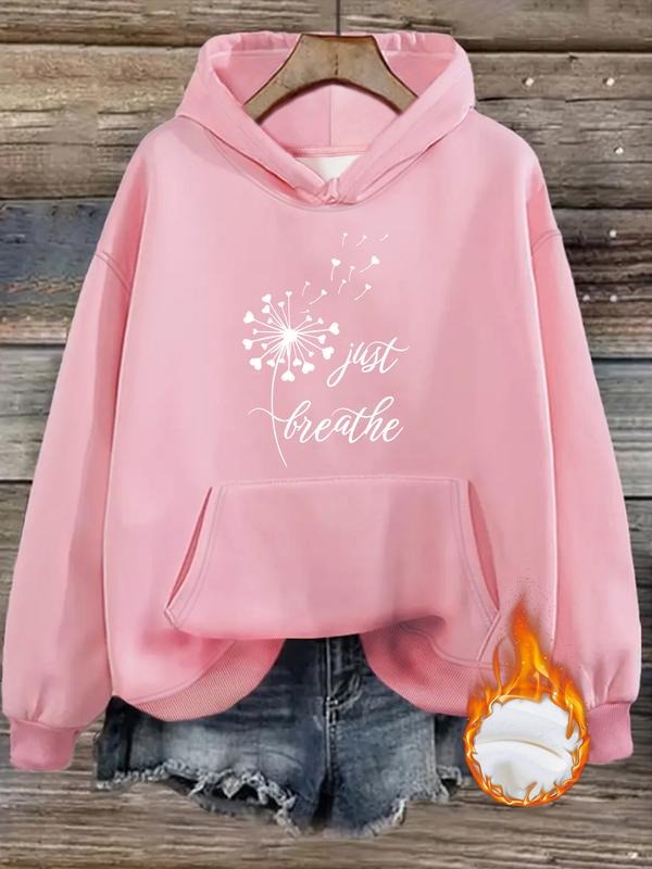 Women's Casual Heart Dandelion Floral Print Hoodie, Drawstring Long Sleeve Sweatshirt, Graduation Fleece Top, Fall &...