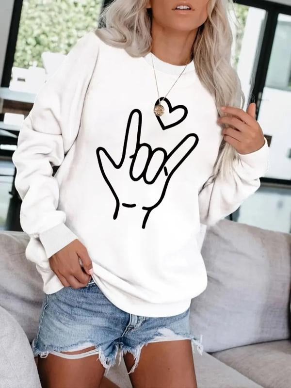 Women's Casual Heart Graphic Sweatshirt, Soft Long Sleeve Round Neck Pullover, All-Season Comfort, Durable Fabric...