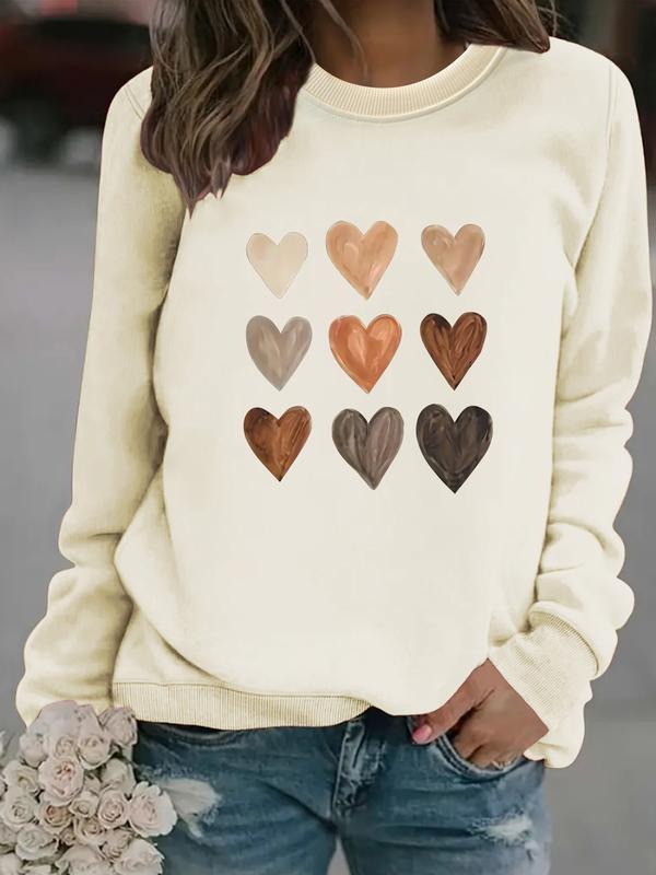 Women's Casual Heart Pattern Pullover Sweater, Soft Long Sleeve Round Neck Sweatshirt, All-Season Comfortable Daily Wear...
