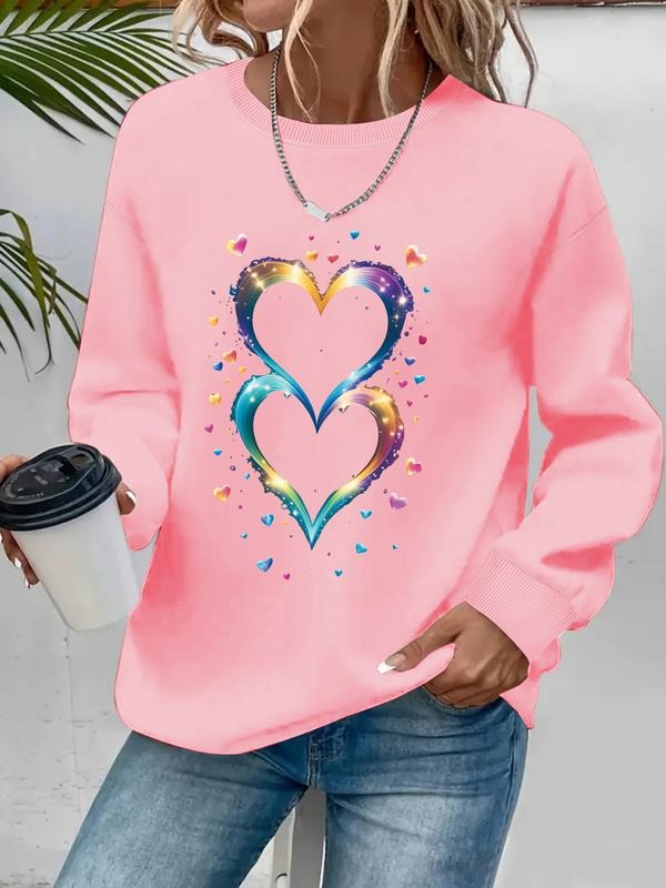Women's Casual Heart Pattern Pullover Sweater, Soft Long Sleeve Round Neck Sweatshirt, Comfortable Daily Wear style 02...
