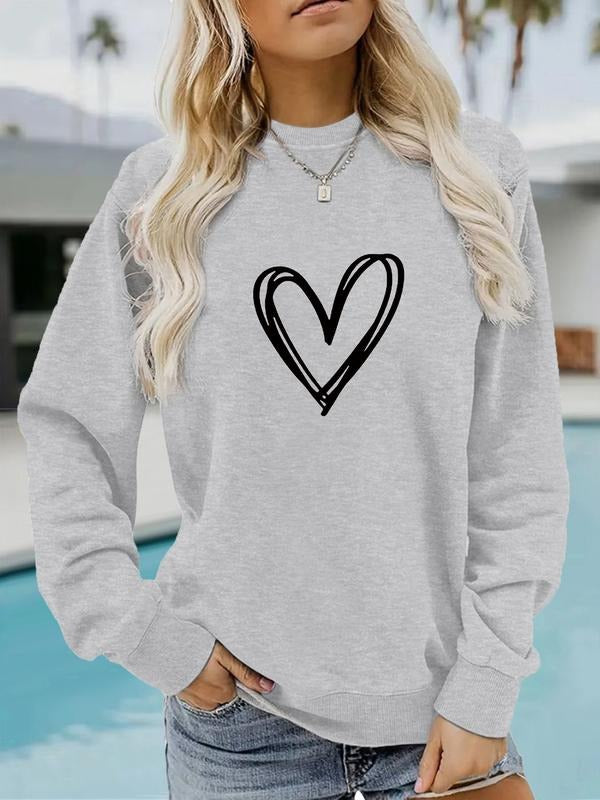 Women's Casual Heart Pattern Pullover Sweater, Soft Long Sleeve Round Neck Sweatshirt, Comfortable Daily Wear, Top...