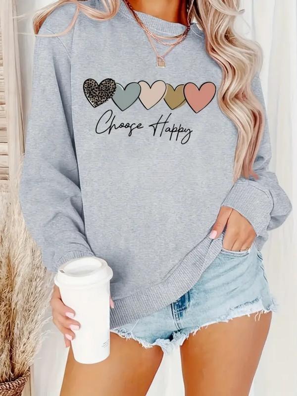 Women's Casual Heart Pattern Pullover Sweatshirt, Soft Long Sleeve Round Neck, All-Season Comfort, Durable Fabric style...
