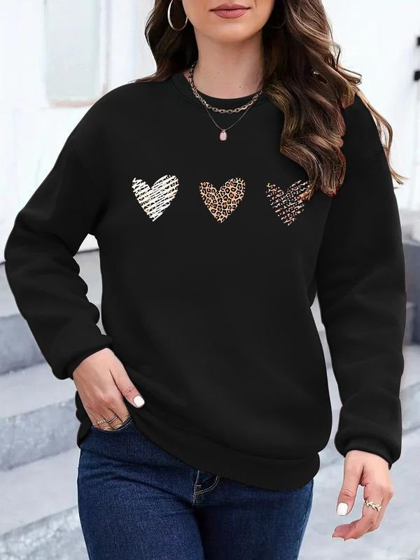 Women's Casual Heart Pattern Pullover Sweatshirt, Soft Long Sleeve Round Neck, All-Season Comfort, Durable Fabric...
