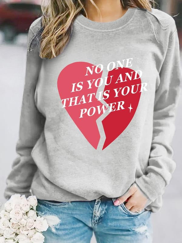 Women's Casual Heart Pattern Valentine's Day Pullover Sweater, Soft Long Sleeve Round Neck Sweatshirt, Comfortable Daily...