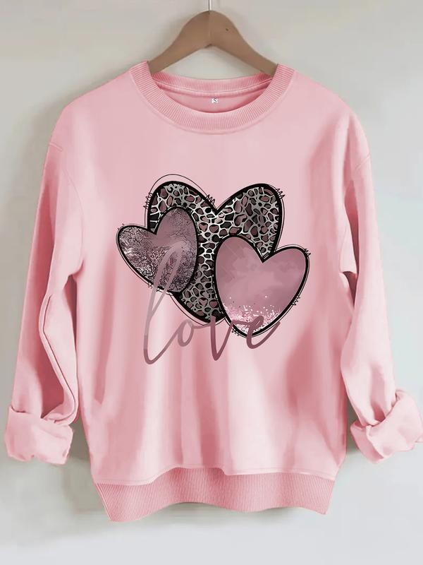 Women's Casual Heart Print Pullover Sweatshirt, Soft Long Sleeve Round Neck, All-Season Comfort, Durable Fabric T-Shirts,...